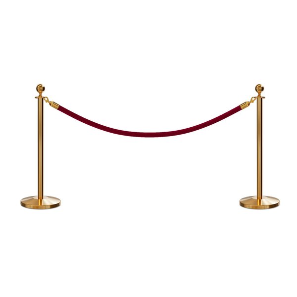 Montour Line Stanchion Post and Rope Kit Sat.Brass, 2 Ball Top1 Maroon Rope C-Kit-2-SB-BA-1-PVR-MN-PB